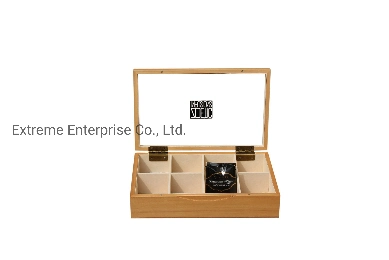 Light Brown Felt Lined Wooden Tea Gift Chest with Window, Wooden Tea Storage Display Boxes, Wooden Tea Gift Packing Boxes Factory and Wholesaler