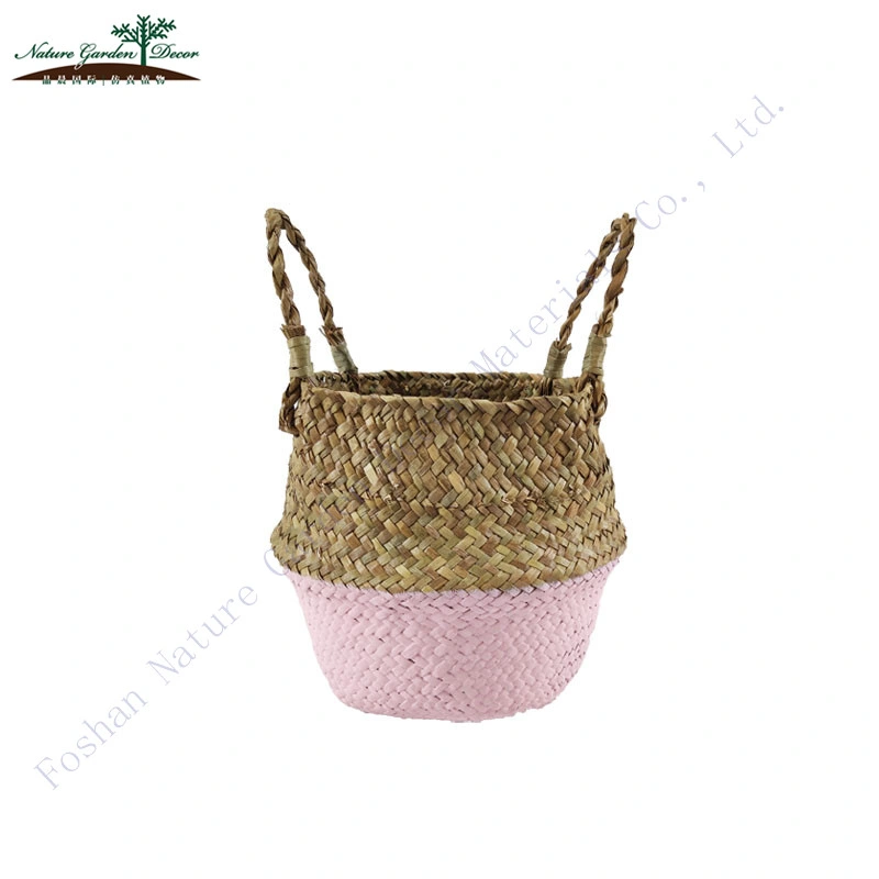 Small Belly Baskets Seagrass for Plants and Flowers Decor Blue Woven Basket Storage