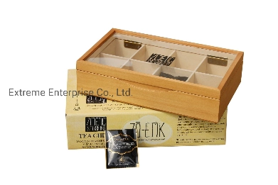 Light Brown Felt Lined Wooden Tea Gift Chest with Window, Wooden Tea Storage Display Boxes, Wooden Tea Gift Packing Boxes Factory and Wholesaler