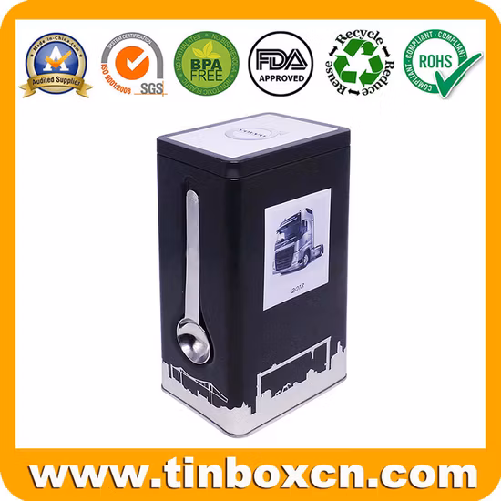 Caja rectangular de lata de café, té y chocolate de metal con tapa hermética de apariencia rasante